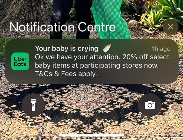 This Uber notification mimicking a baby monitor app
