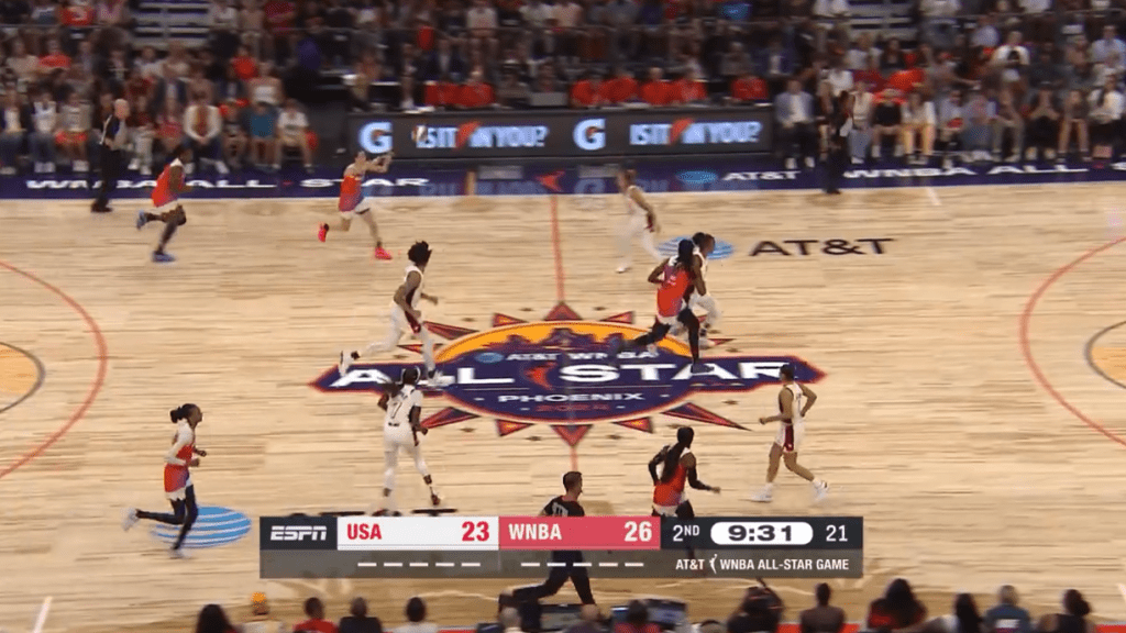 Caitlin Clark delivered a ridiculous assist to Jonquel Jones from the other side of the 2024 WNBA All-Star Game court
