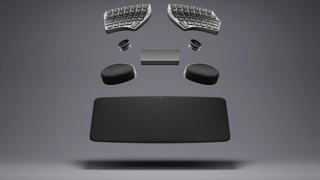 The Nuio Flow is a customizable split ergonomic keyboard with magnetic peripherals